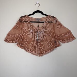 Pretty Angel NWT Medium Sheer Silk Blend Kimono Crop Top Embroidered Fairy Boho